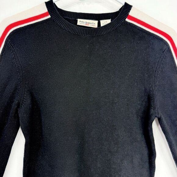 Polo Jeans Co. Ralph Lauren Retro Blue Red White Spellout Stretch Knit Sweater - Picture 5 of 11